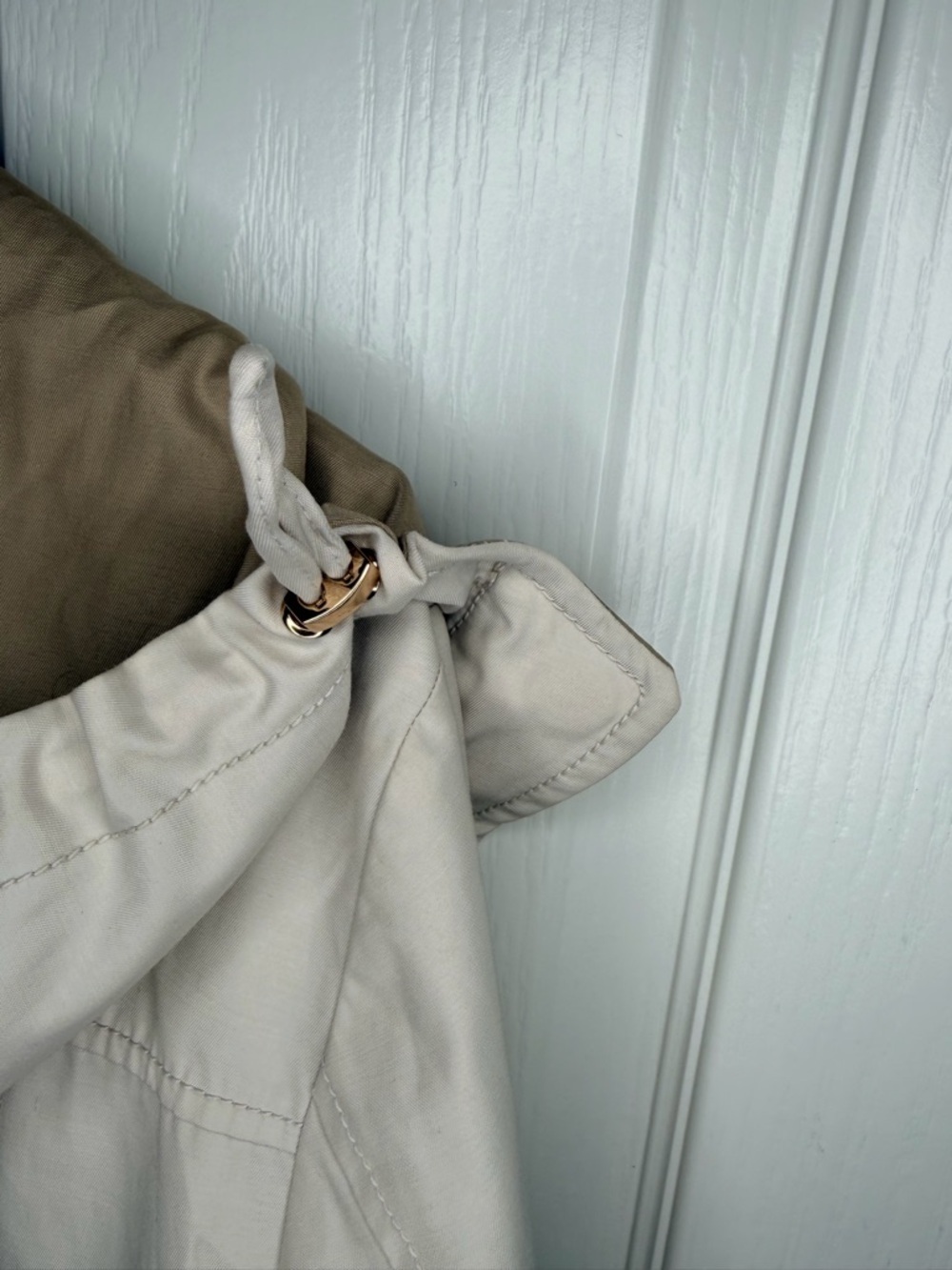 Jones New York Two-Tone Cream and Tan Hooded Waterproof Trench Coat - Picture 8 of 11